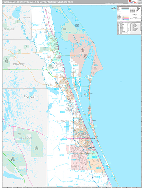 Palm Bay-Melbourne-Titusville Metro Area Wall Map Premium Style